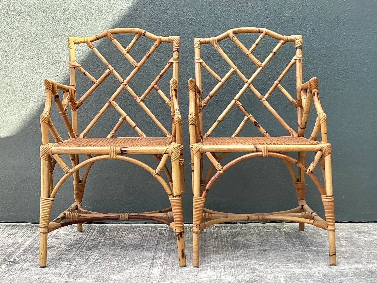 Vintage Chinese Chippendale Rattan Dining Chairs — additional photo 5