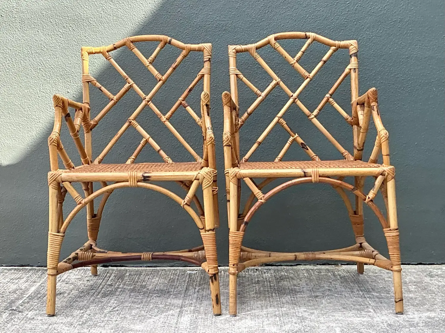 Vintage Chinese Chippendale Rattan Dining Chairs — additional photo 8