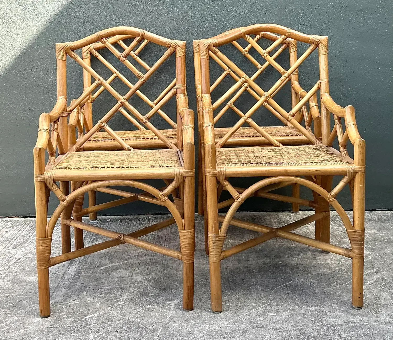 Vintage Chinese Chippendale Rattan Dining Chairs - Set of 4 — additional photo 4