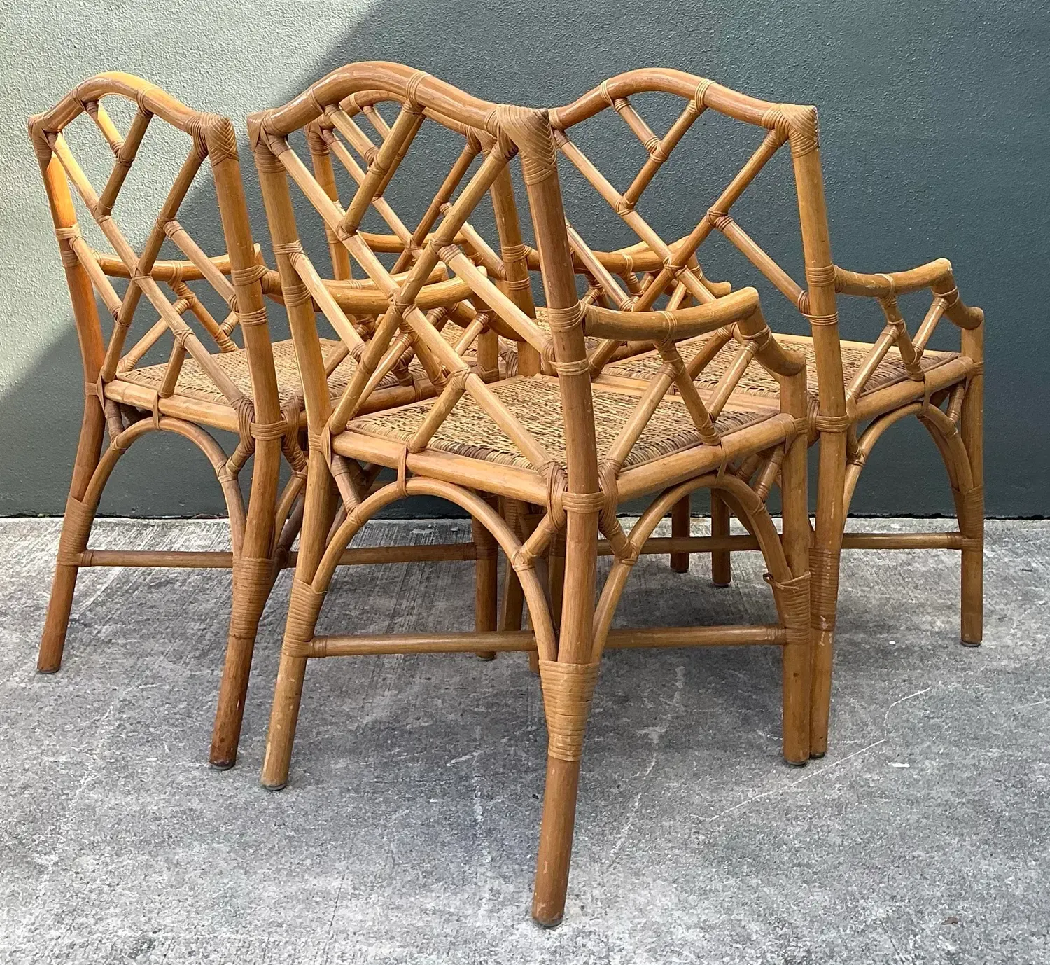 Vintage Chinese Chippendale Rattan Dining Chairs - Set of 4 — additional photo 5