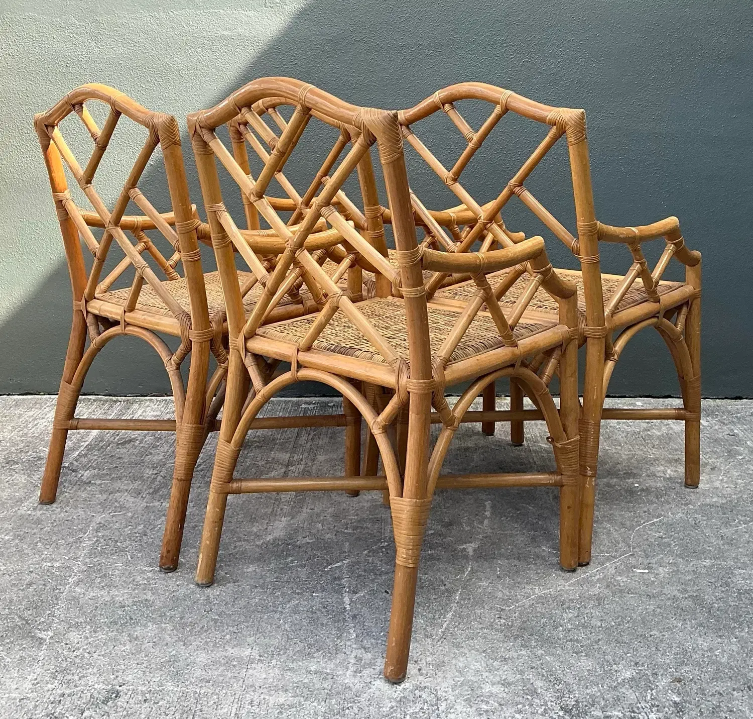 Vintage Chinese Chippendale Rattan Dining Chairs - Set of 4 — additional photo 6