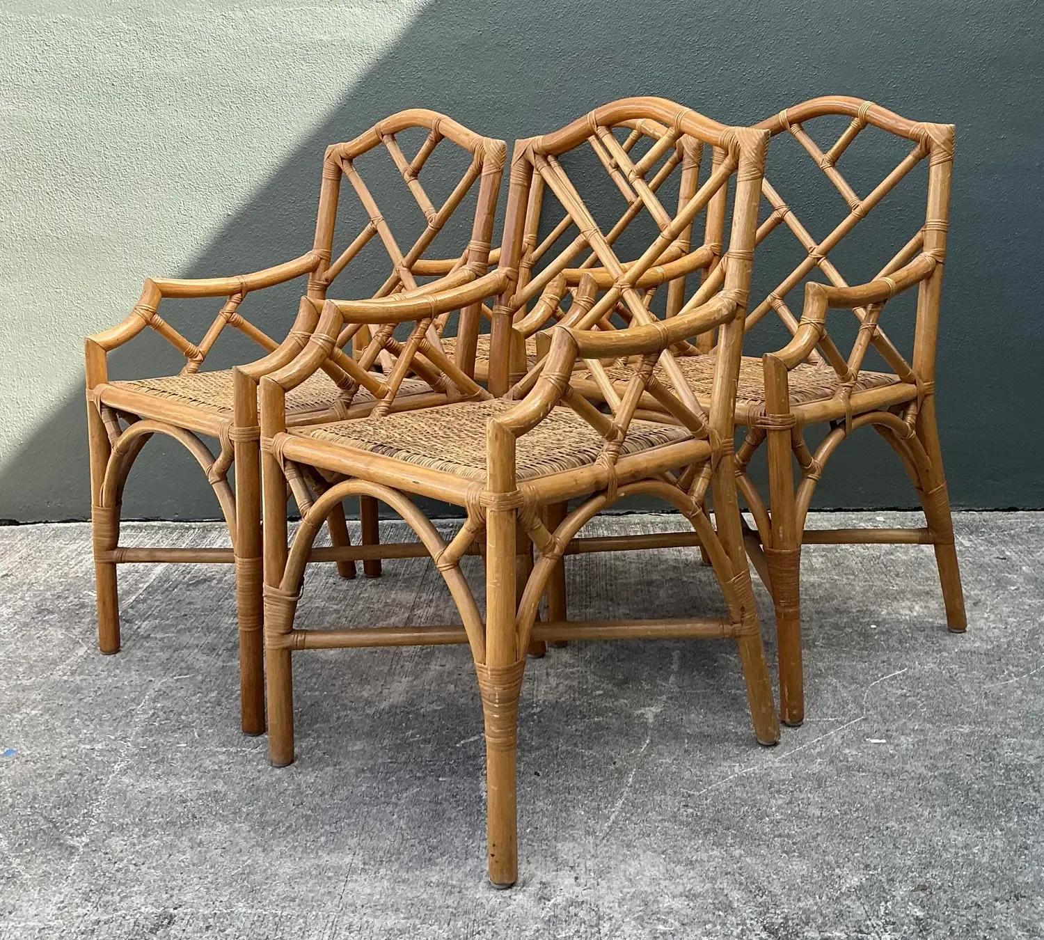 Vintage Chinese Chippendale Rattan Dining Chairs - Set of 4 — additional photo 7