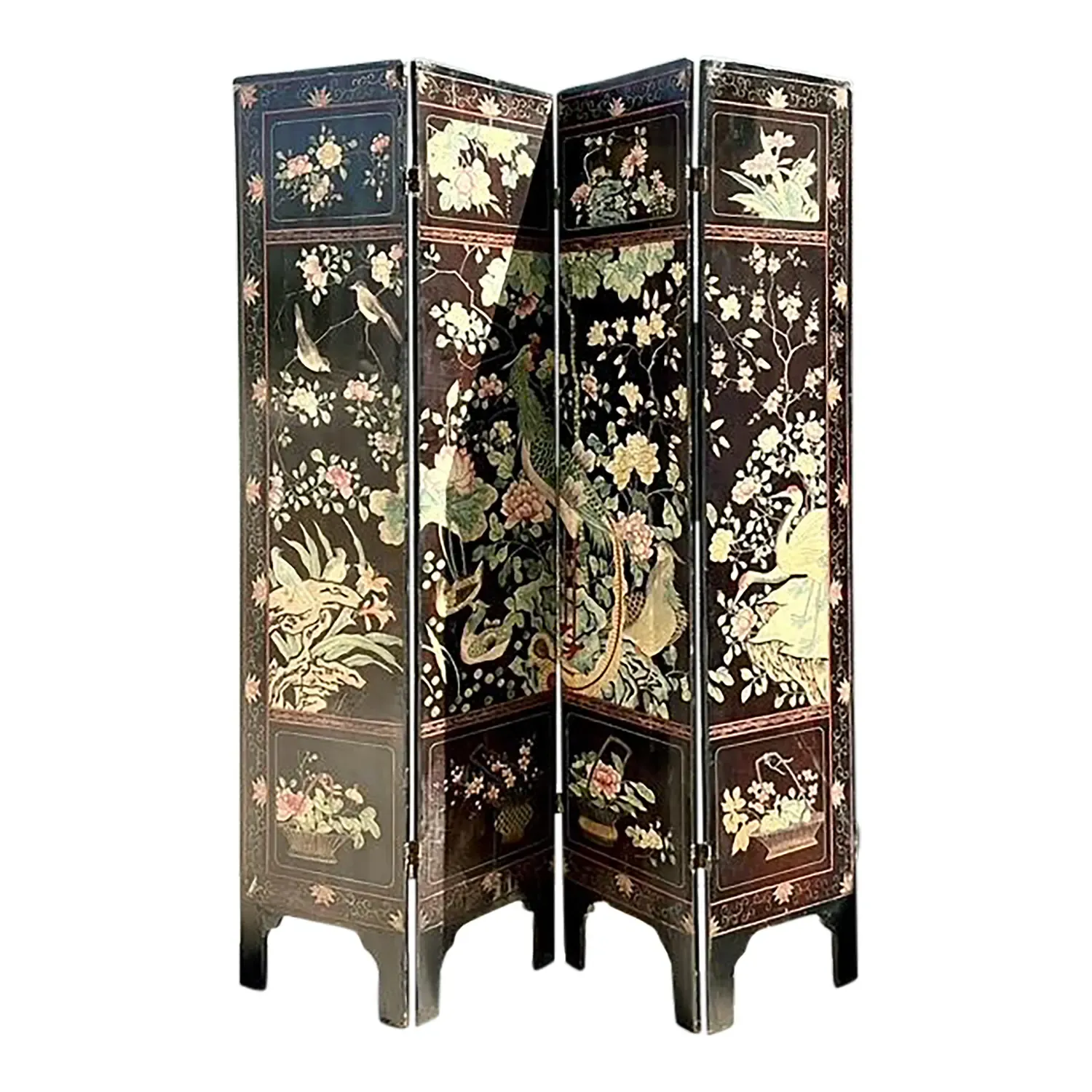 Vintage Chinoiserie Four Panel Folding Screen
