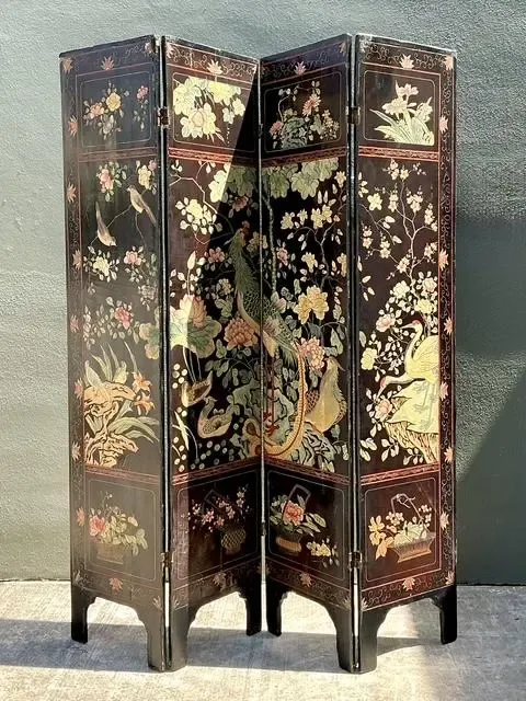 Vintage Chinoiserie Four Panel Folding Screen — additional photo 2