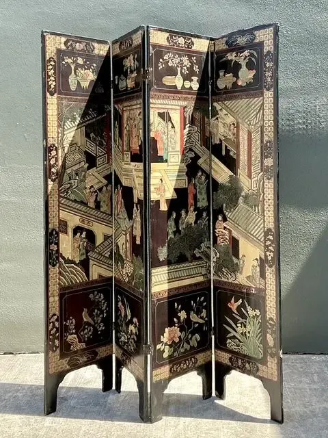 Vintage Chinoiserie Four Panel Folding Screen — additional photo 7