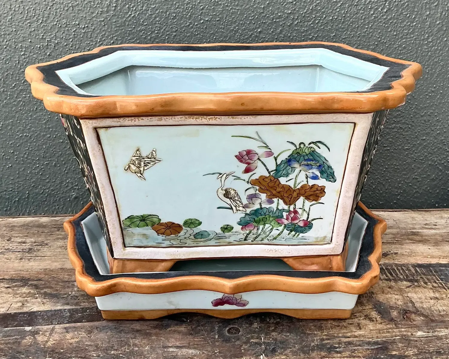 Vintage Chinoiserie Glazed Ceramic Planter — additional photo 2