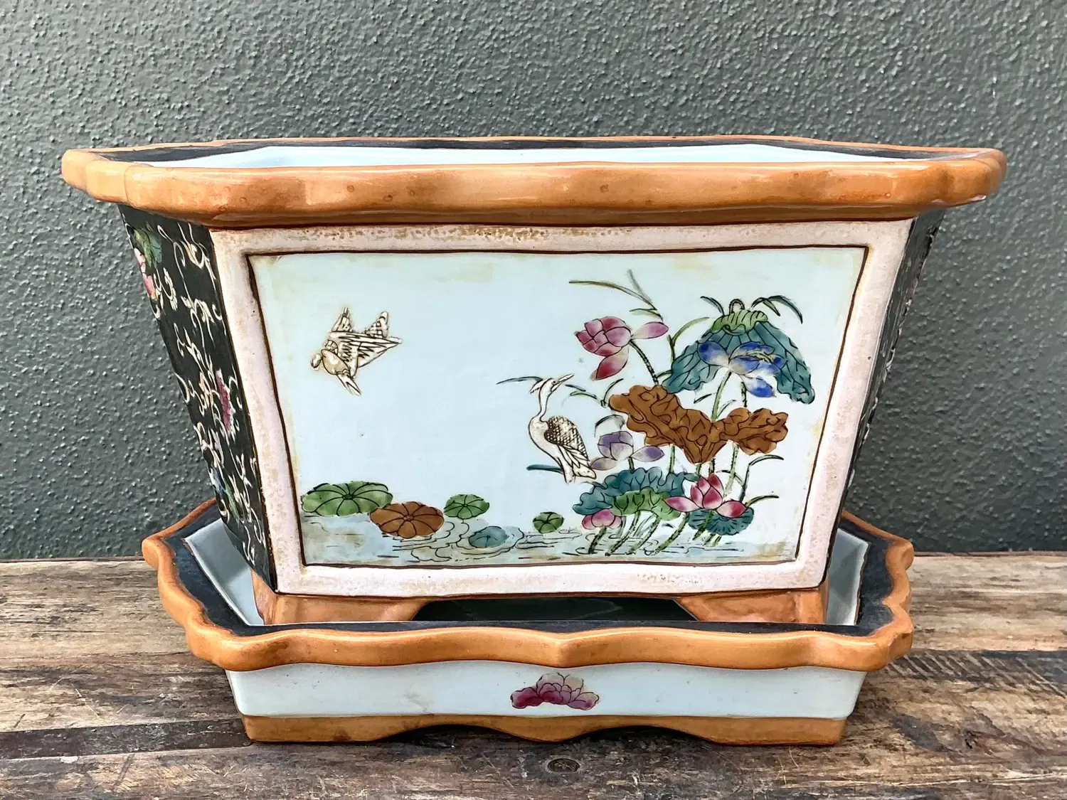 Vintage Chinoiserie Glazed Ceramic Planter — additional photo 3