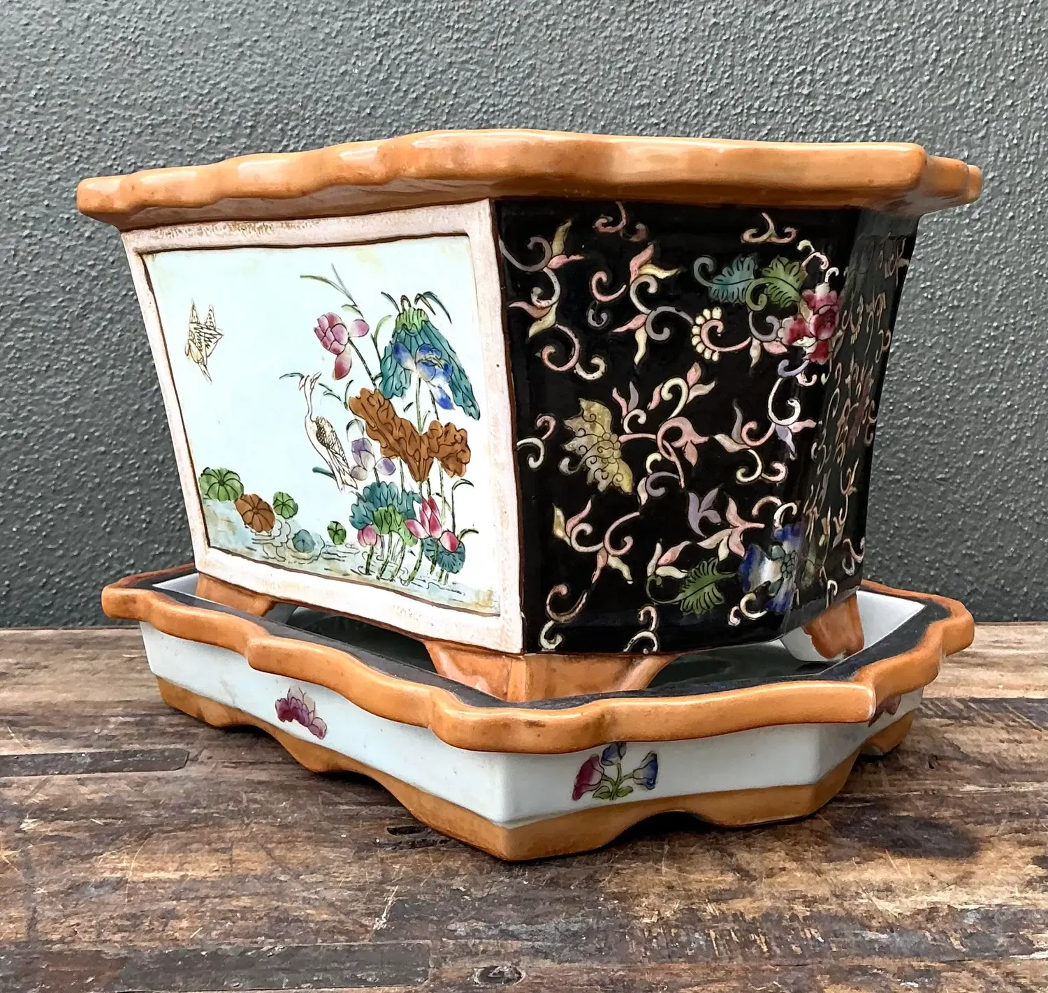 Vintage Chinoiserie Glazed Ceramic Planter — additional photo 5