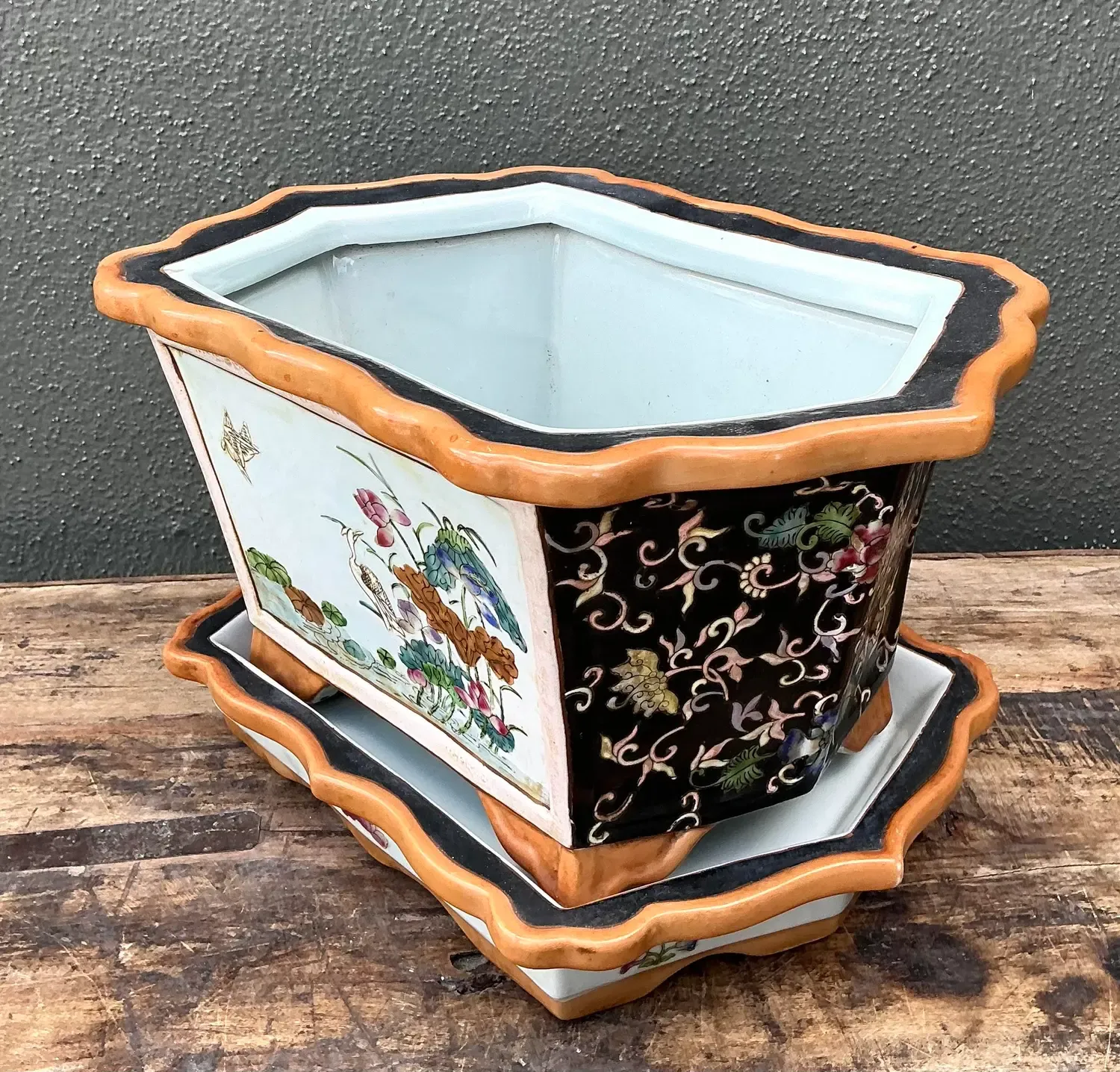 Vintage Chinoiserie Glazed Ceramic Planter — additional photo 6