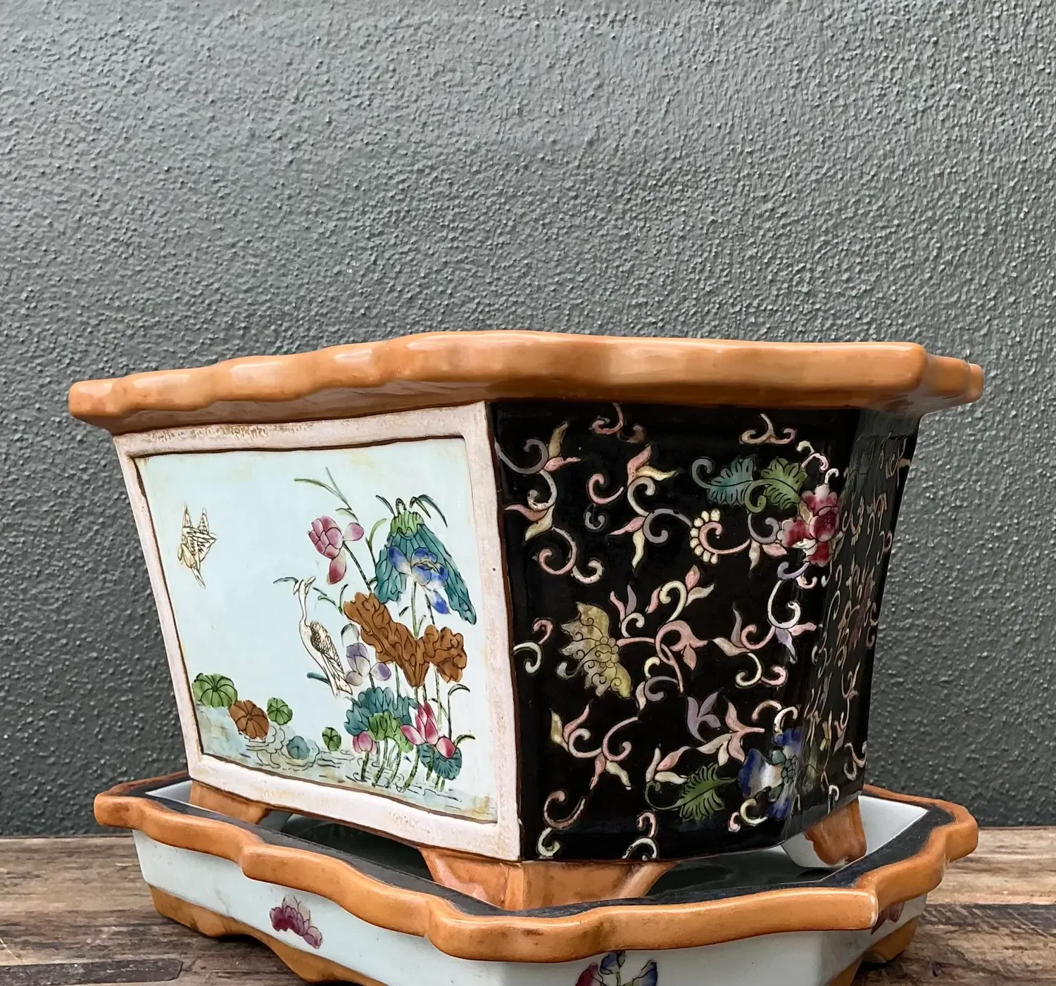 Vintage Chinoiserie Glazed Ceramic Planter — additional photo 7