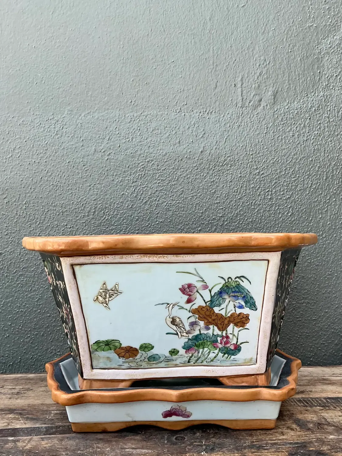 Vintage Chinoiserie Glazed Ceramic Planter — additional photo 8