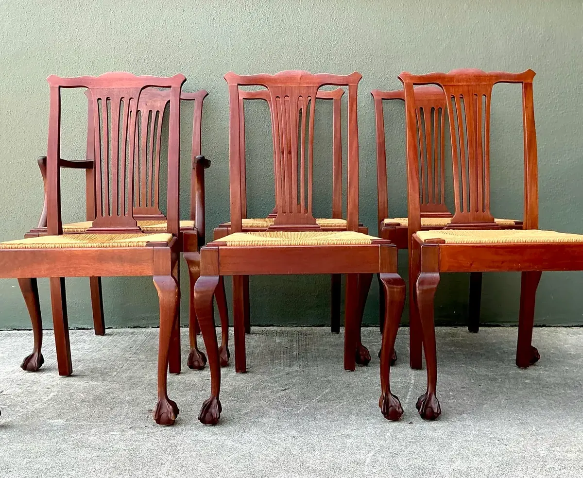 Vintage Chippendale Rush Seat Dining Chairs - Set of 6 — additional photo 1
