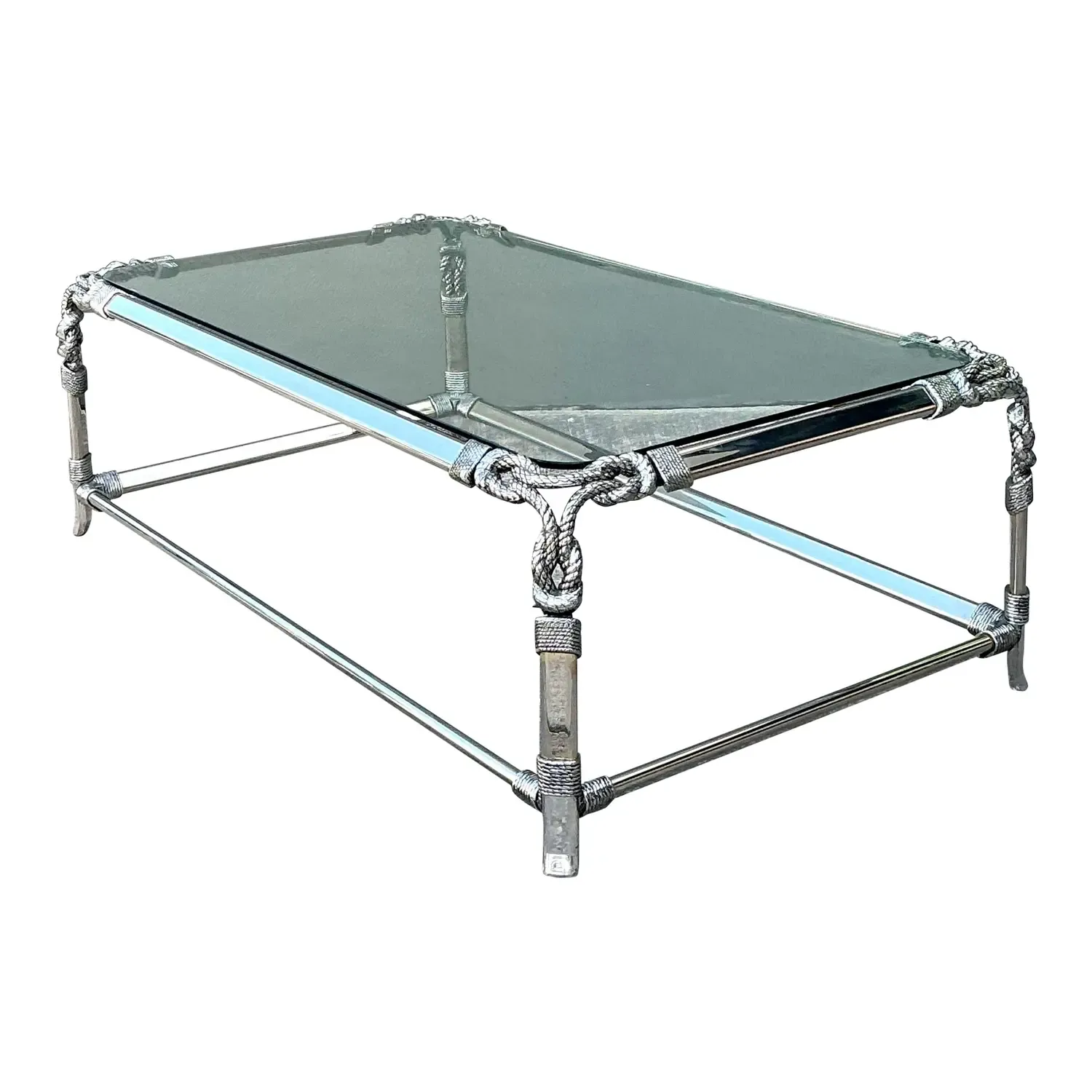 Vintage Chromed Rope and Knot Coffee Table