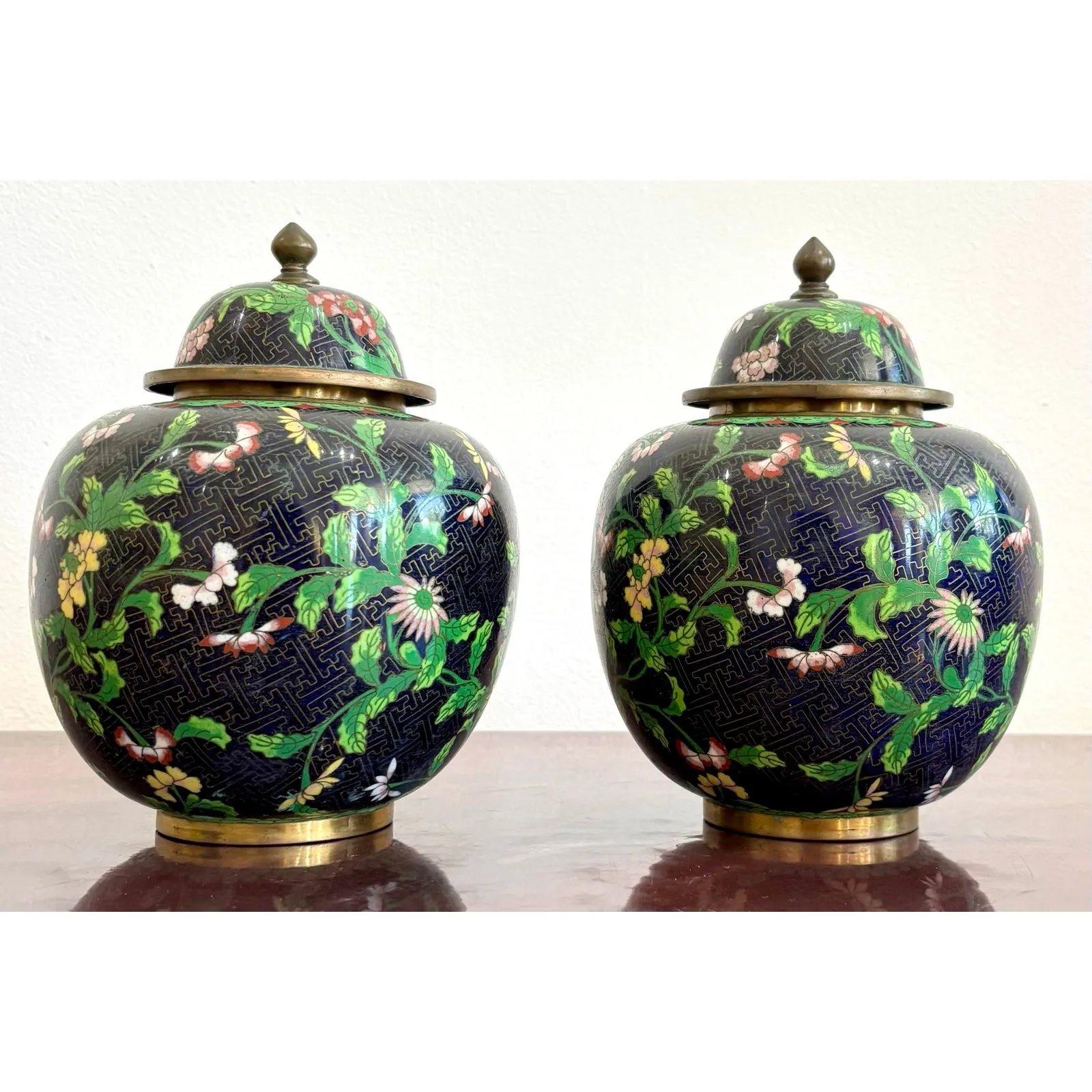 Vintage Cloisonné Ginger Jars - Set of 2