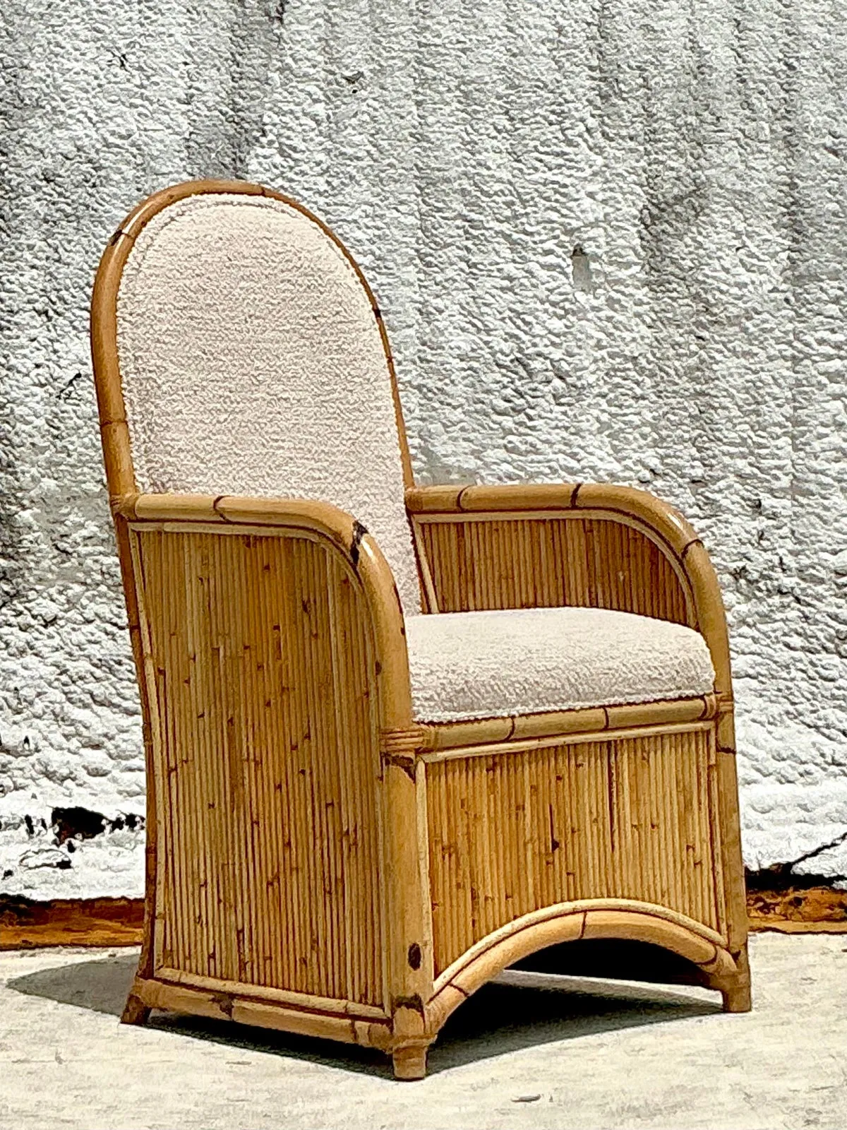 Vintage Coastal 1978 Henry Olko Arched Rattan Chair - Angle view