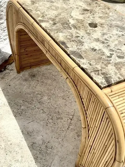 Vintage Coastal 1978 Henry Olko Rattan Waterfall Desk — additional photo 2