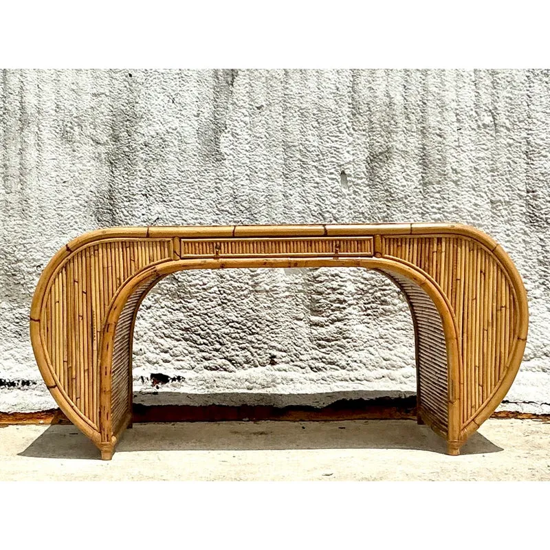 Vintage Coastal 1978 Henry Olko Rattan Waterfall Desk — additional photo 7