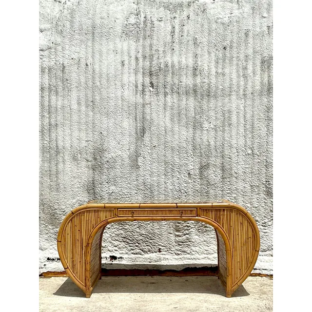 Vintage Coastal 1978 Henry Olko Rattan Waterfall Desk — additional photo 8