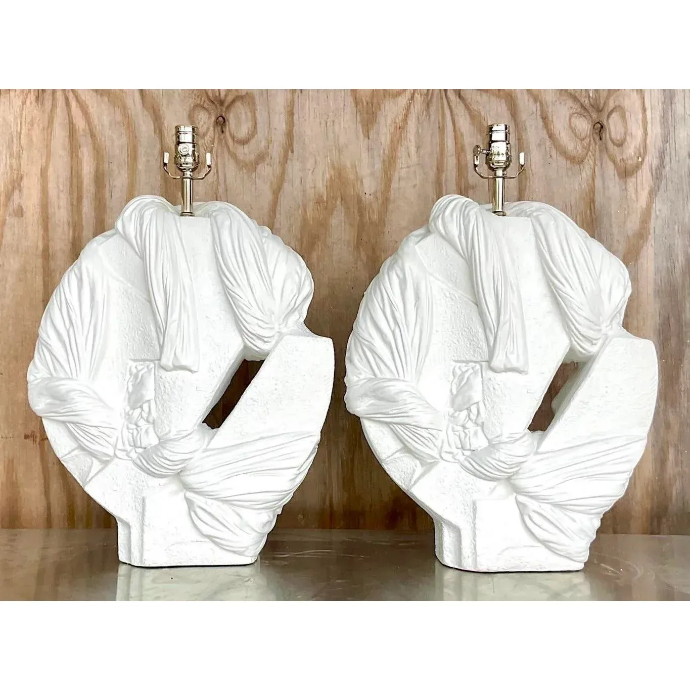 Vintage Coastal Abstract Knot Plaster Lamps - a Pair — additional photo 1
