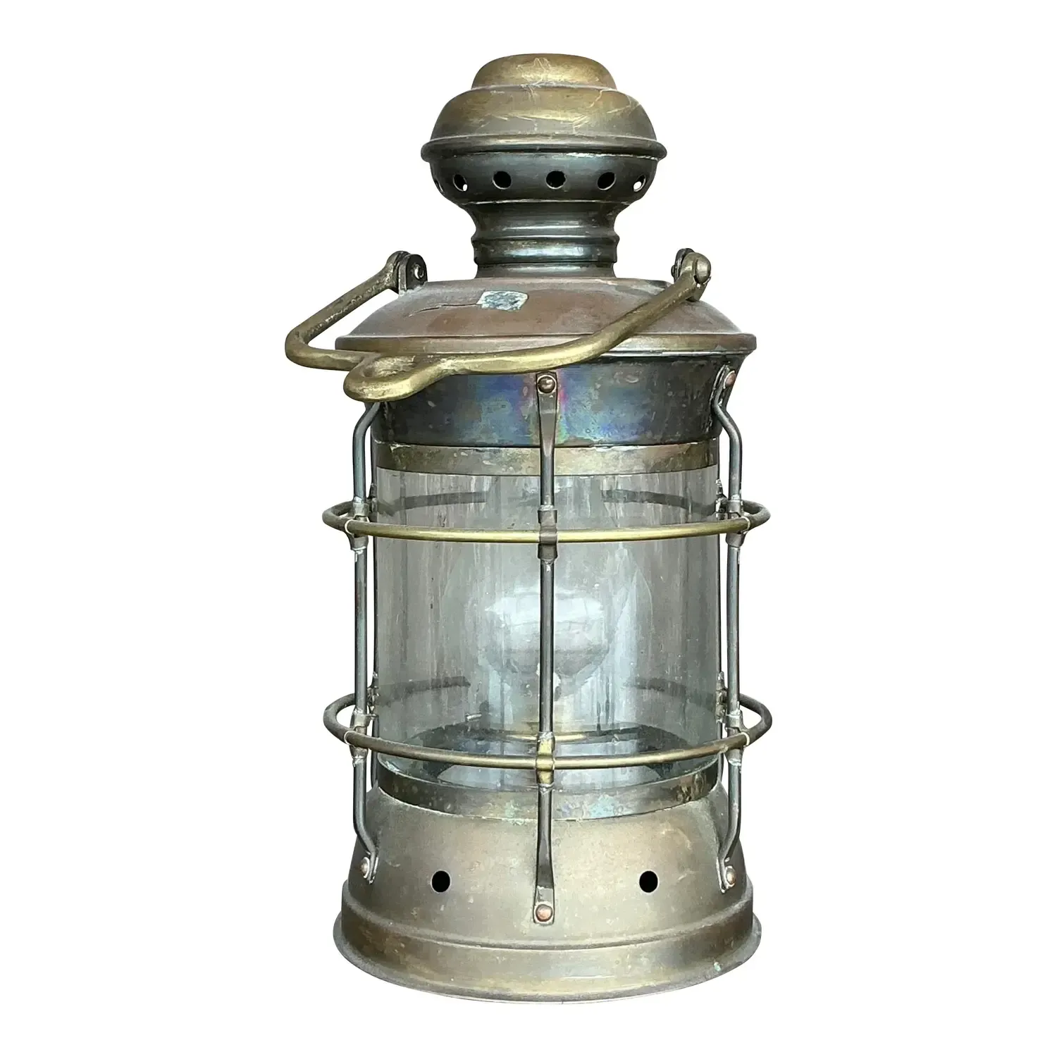 Vintage Coastal Anchor Brass Oil Lantern