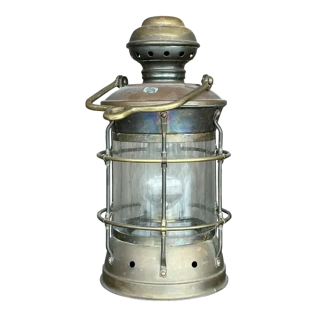Vintage Coastal Anchor Brass Oil Lantern — additional photo 2