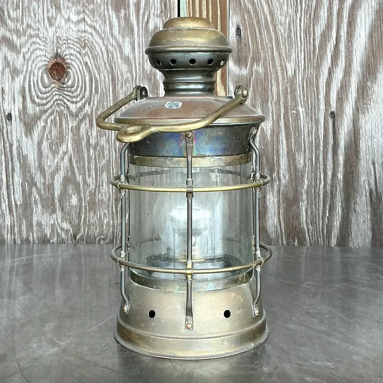 Vintage Coastal Anchor Brass Oil Lantern — additional photo 3