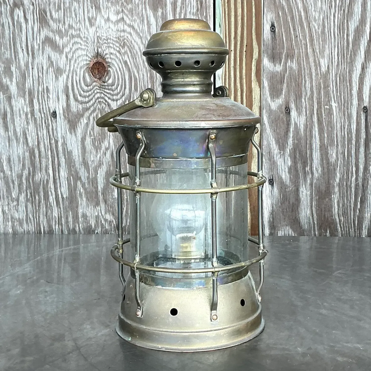 Vintage Coastal Anchor Brass Oil Lantern — additional photo 5