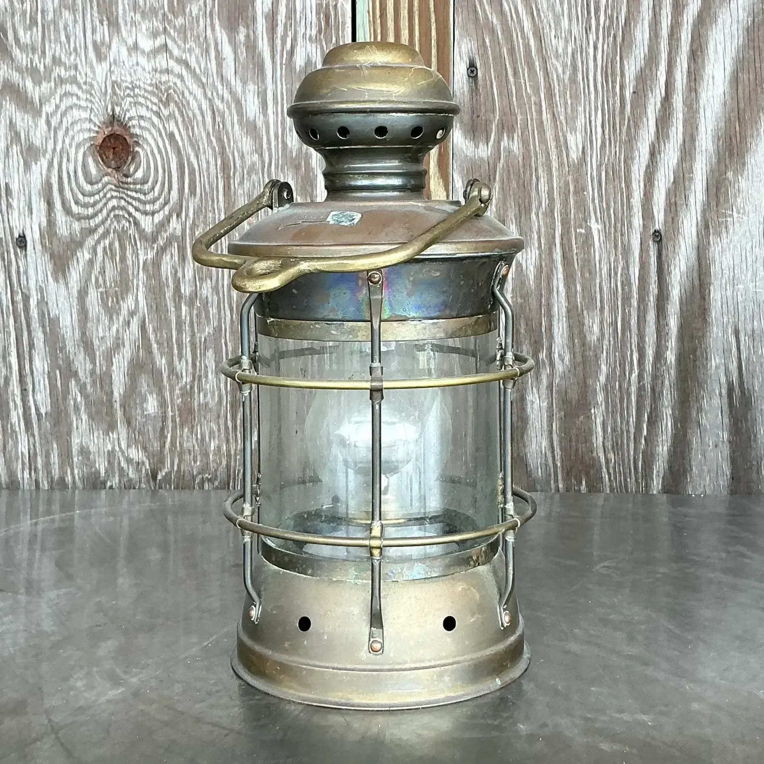 Vintage Coastal Anchor Brass Oil Lantern — additional photo 6