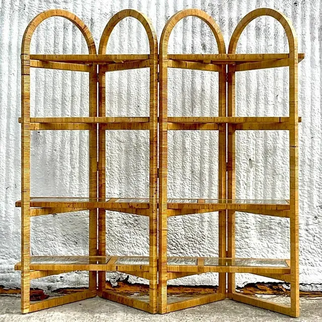 Vintage Coastal Arched Folding Rattan Etagere — additional photo 2
