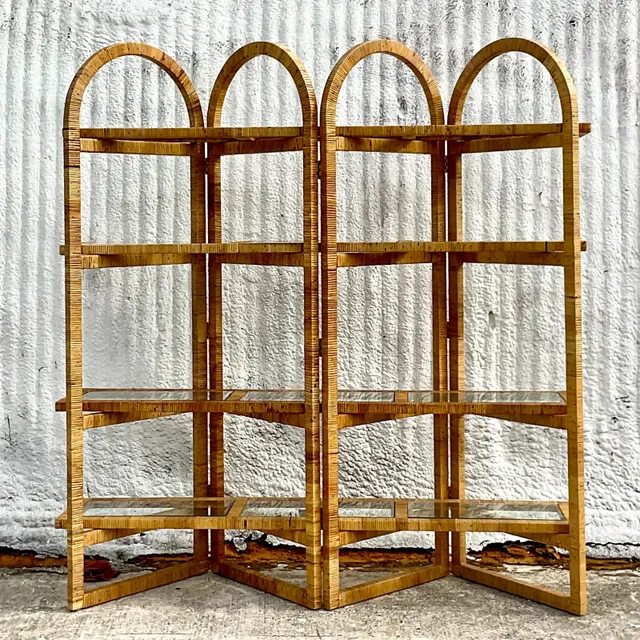 Vintage Coastal Arched Folding Rattan Etagere — additional photo 3