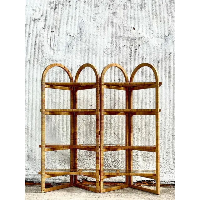 Vintage Coastal Arched Folding Rattan Etagere — additional photo 4