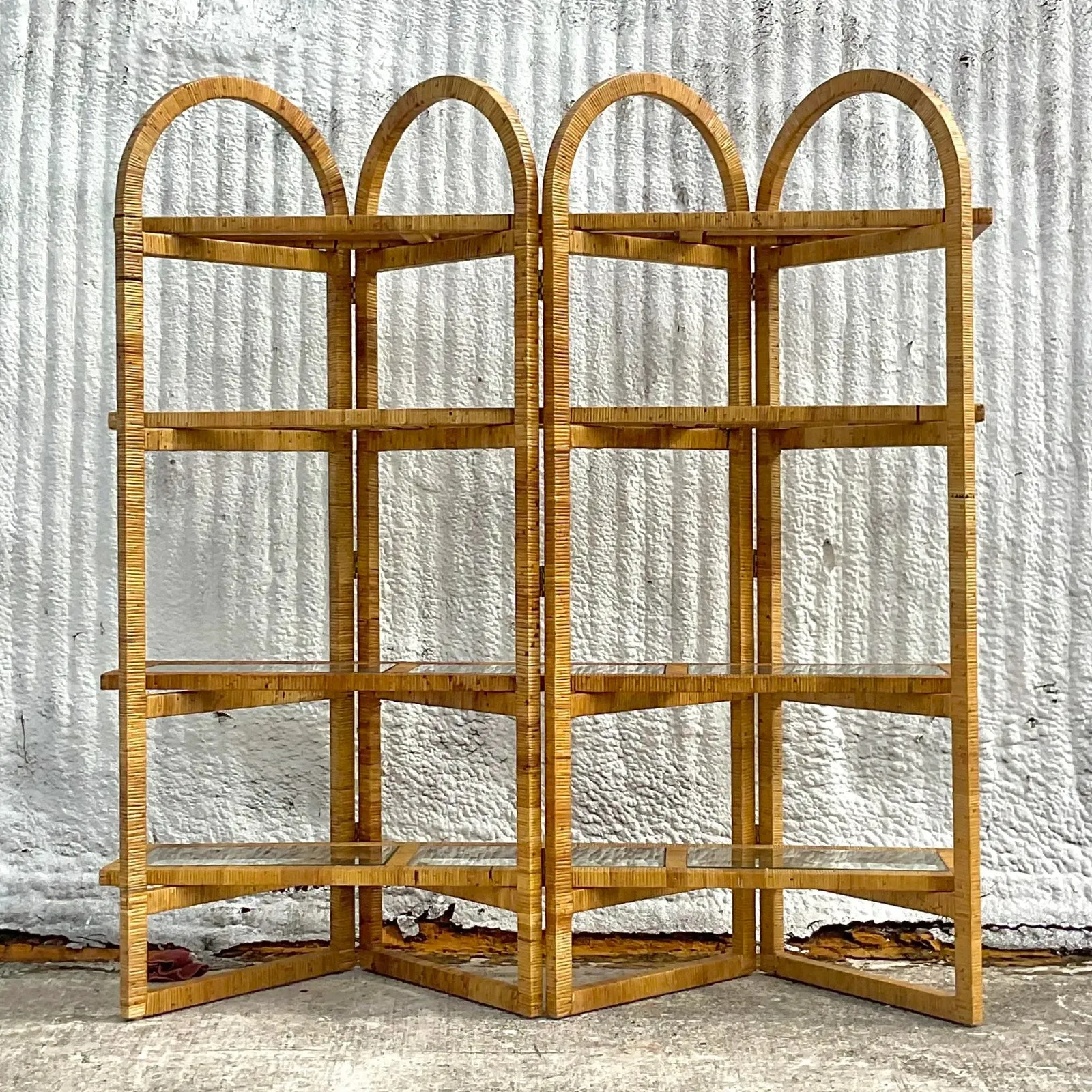 Vintage Coastal Arched Folding Rattan Etagere — additional photo 5
