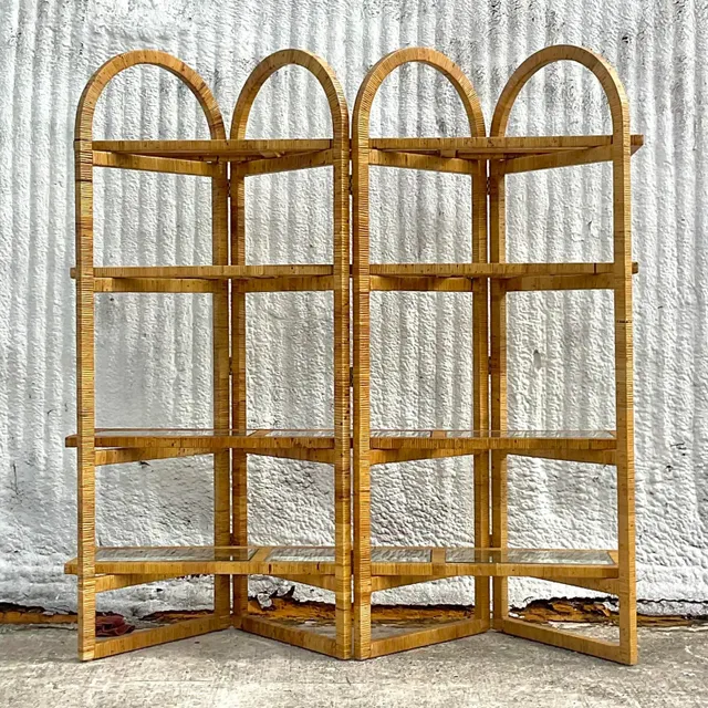 Vintage Coastal Arched Folding Rattan Etagere — additional photo 5