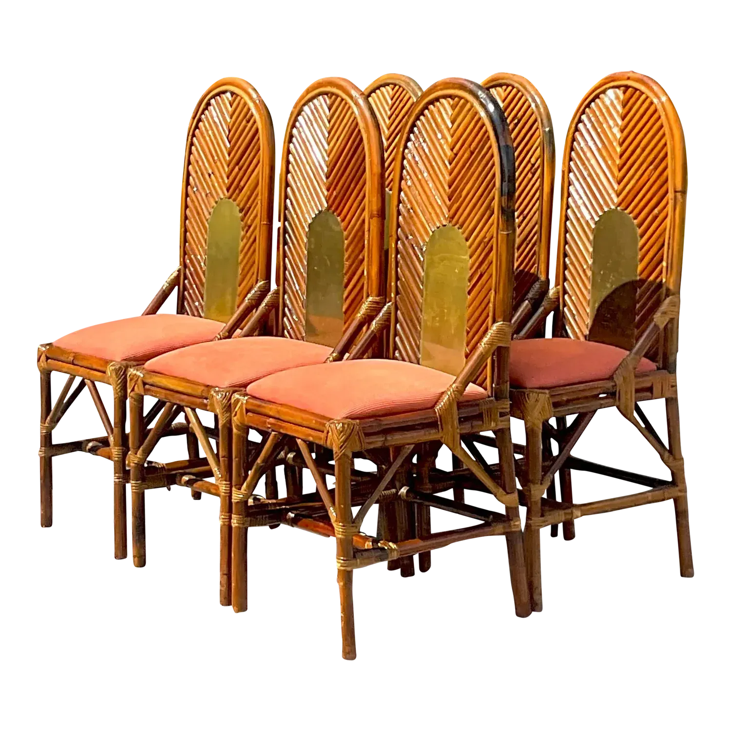 Vintage Coastal Arched Rattan and Brass Dining Chairs After Vivai Del Sud - Set — additional photo 2