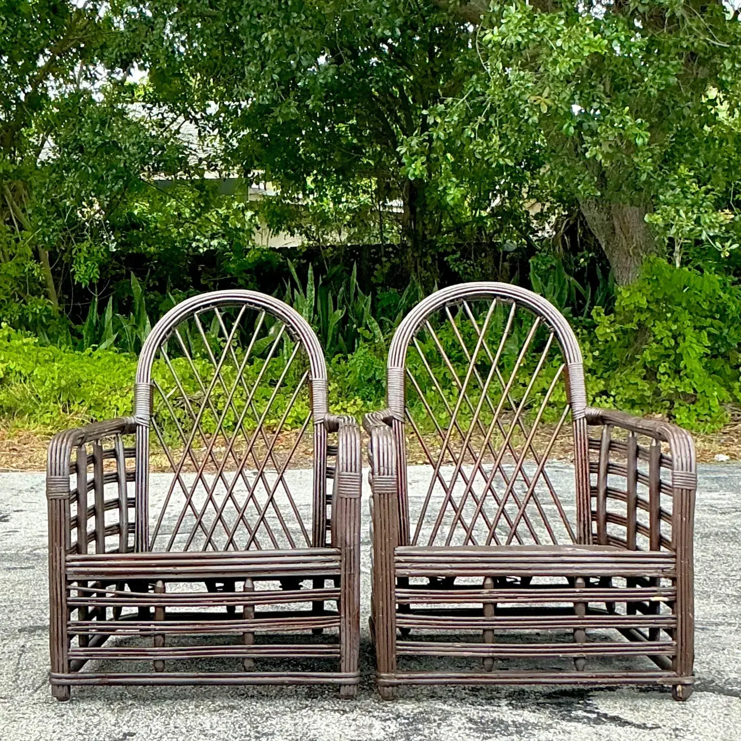 Vintage Coastal Arched Rattan Lounge Chairs - a Pair — additional photo 2