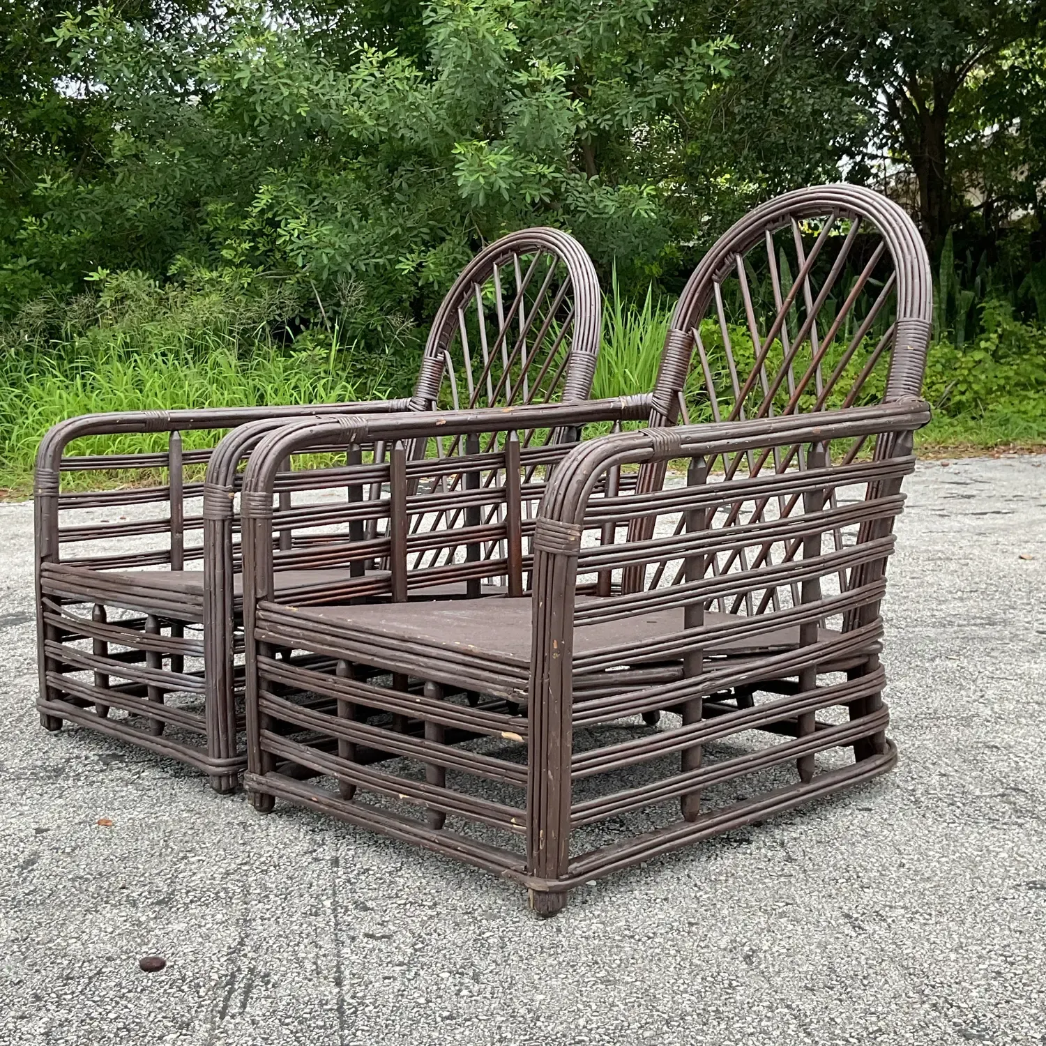 Vintage Coastal Arched Rattan Lounge Chairs - a Pair — additional photo 8