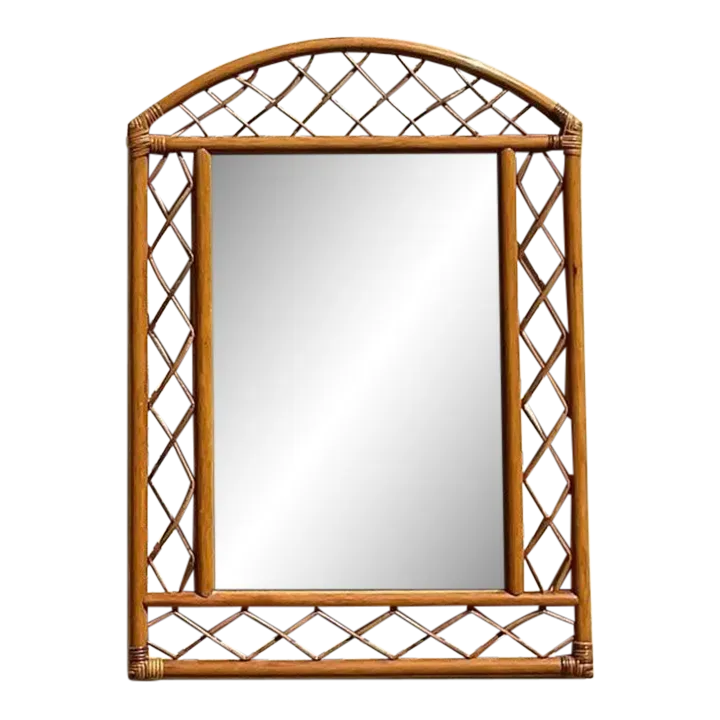 Vintage Coastal Arched Rattan Trellis Wall Mirror — additional photo 2