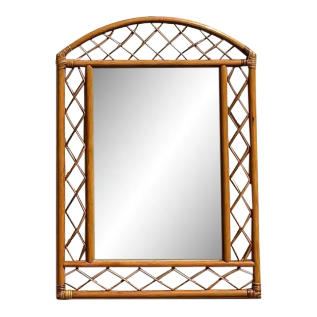 Vintage Coastal Arched Rattan Trellis Wall Mirror — additional photo 2