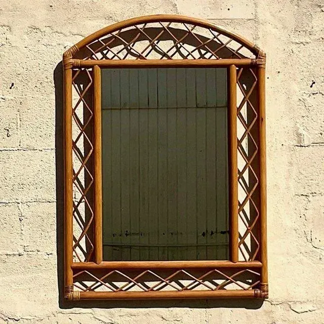 Vintage Coastal Arched Rattan Trellis Wall Mirror — additional photo 6