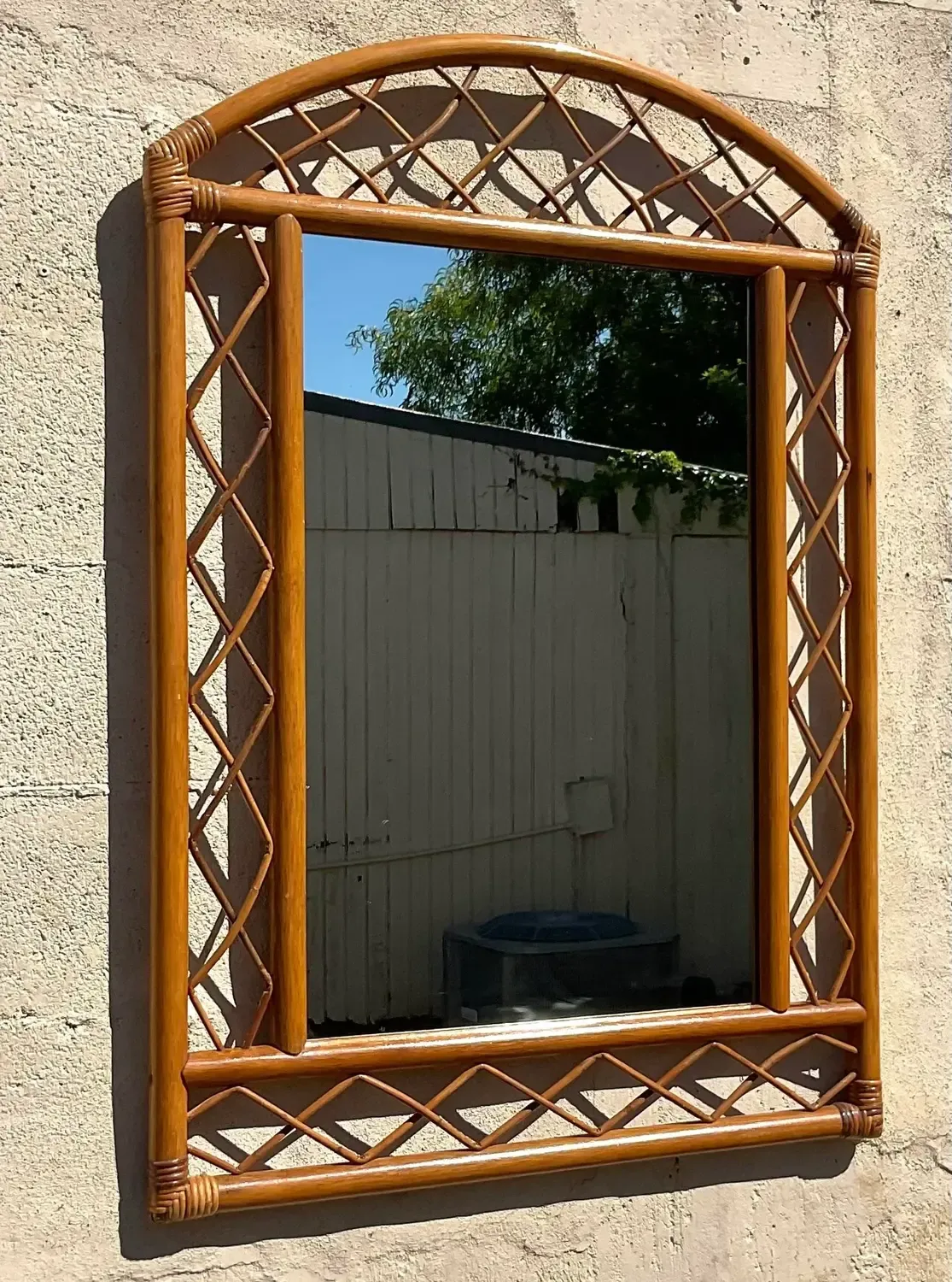 Vintage Coastal Arched Rattan Trellis Wall Mirror — additional photo 7
