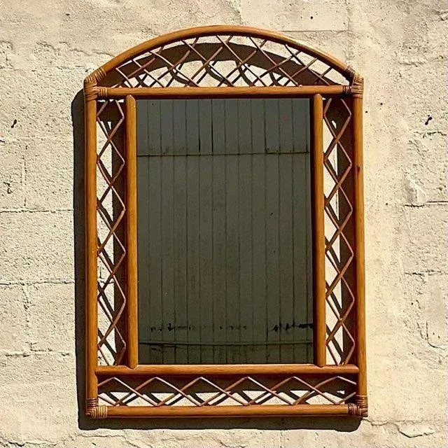 Vintage Coastal Arched Rattan Trellis Wall Mirror — additional photo 8