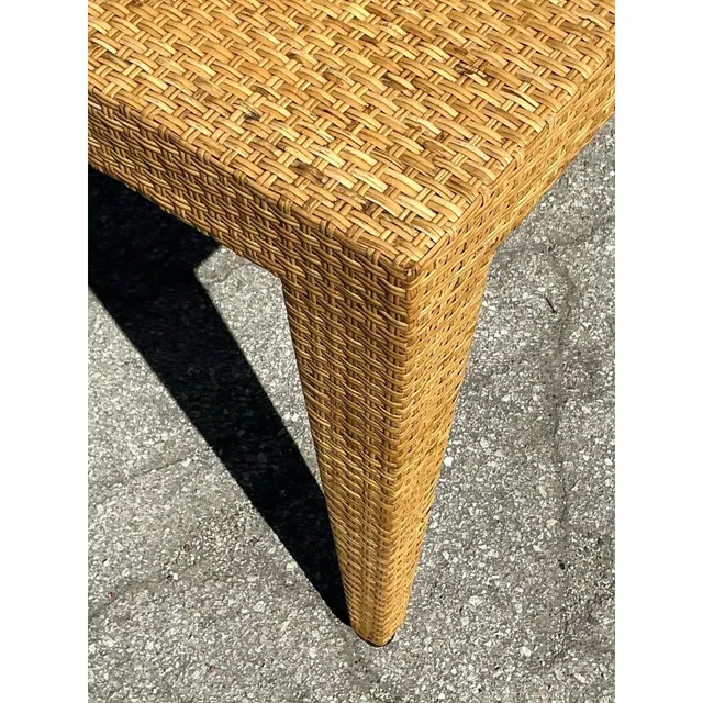 Vintage Coastal Baker Milling Road Woven Rattan Low Console — additional photo 2