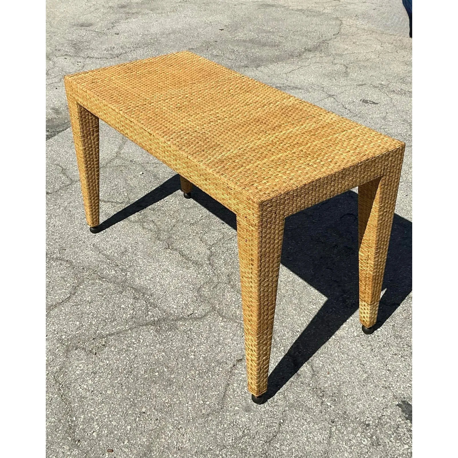 Vintage Coastal Baker Milling Road Woven Rattan Low Console — additional photo 3