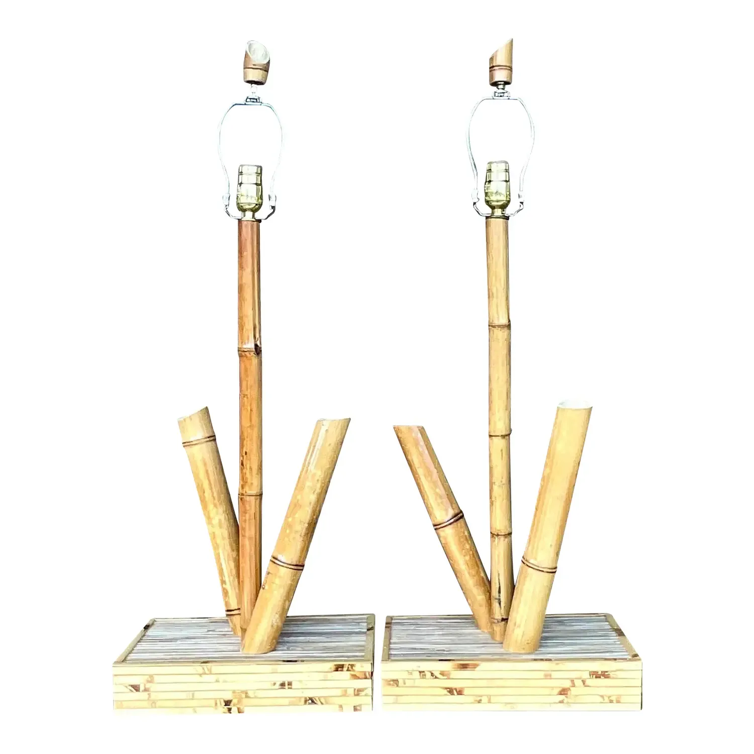 Vintage Coastal Bamboo Table Lamps. - a Pair