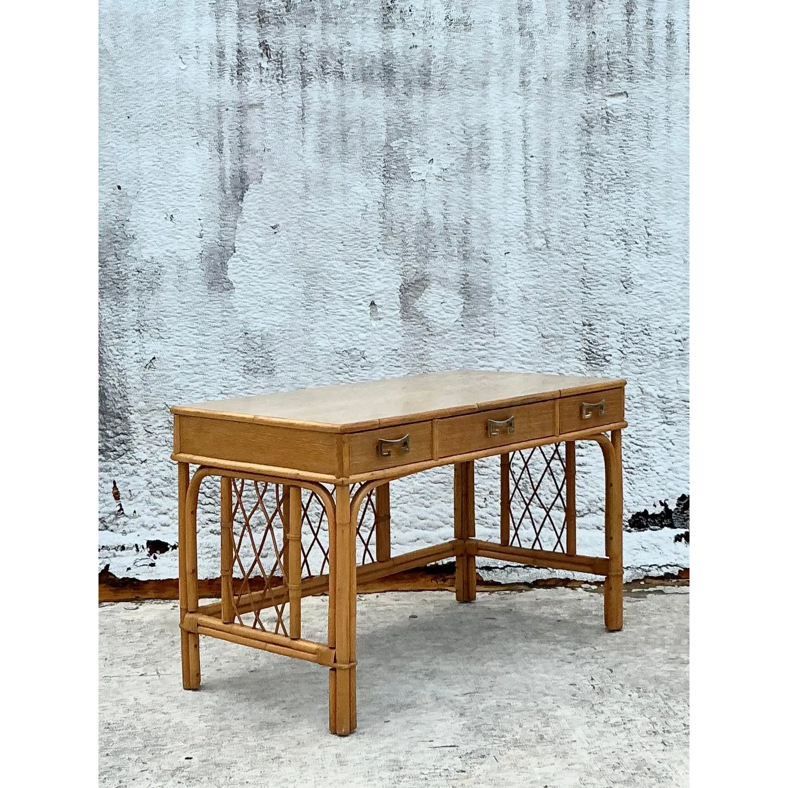 Vintage Coastal Bent Rattan Desk — additional photo 1
