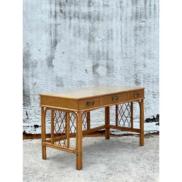 Vintage Coastal Bent Rattan Desk — additional photo 1
