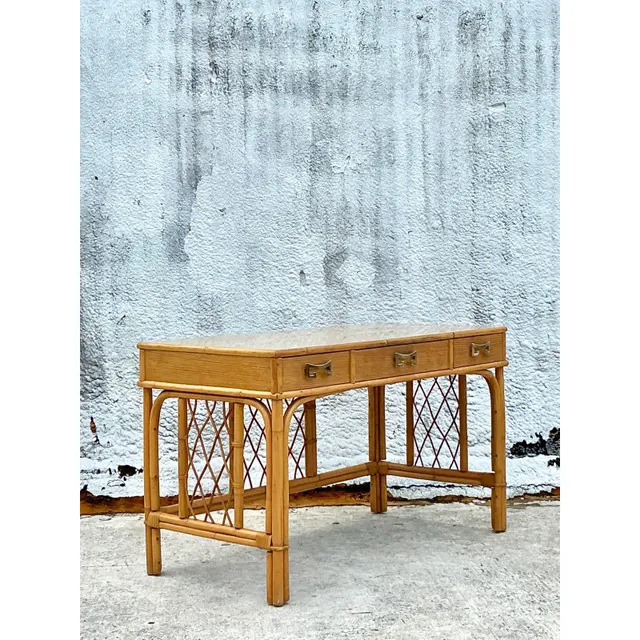 Vintage Coastal Bent Rattan Desk — additional photo 2