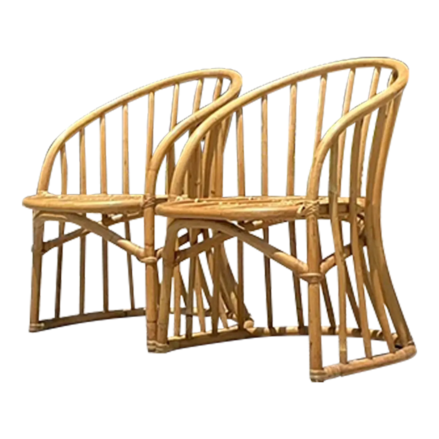 Vintage Coastal Bent Rattan Lounge Chairs - a Pair