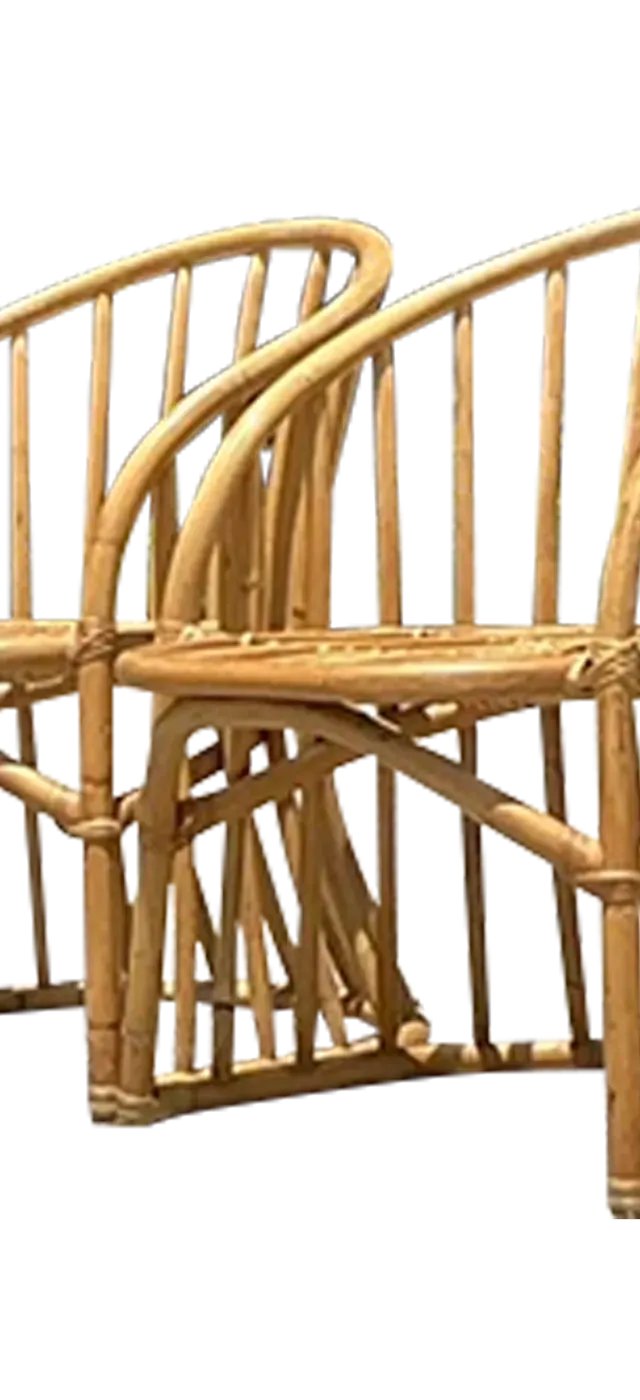 Vintage Coastal Bent Rattan Lounge Chairs - a Pair