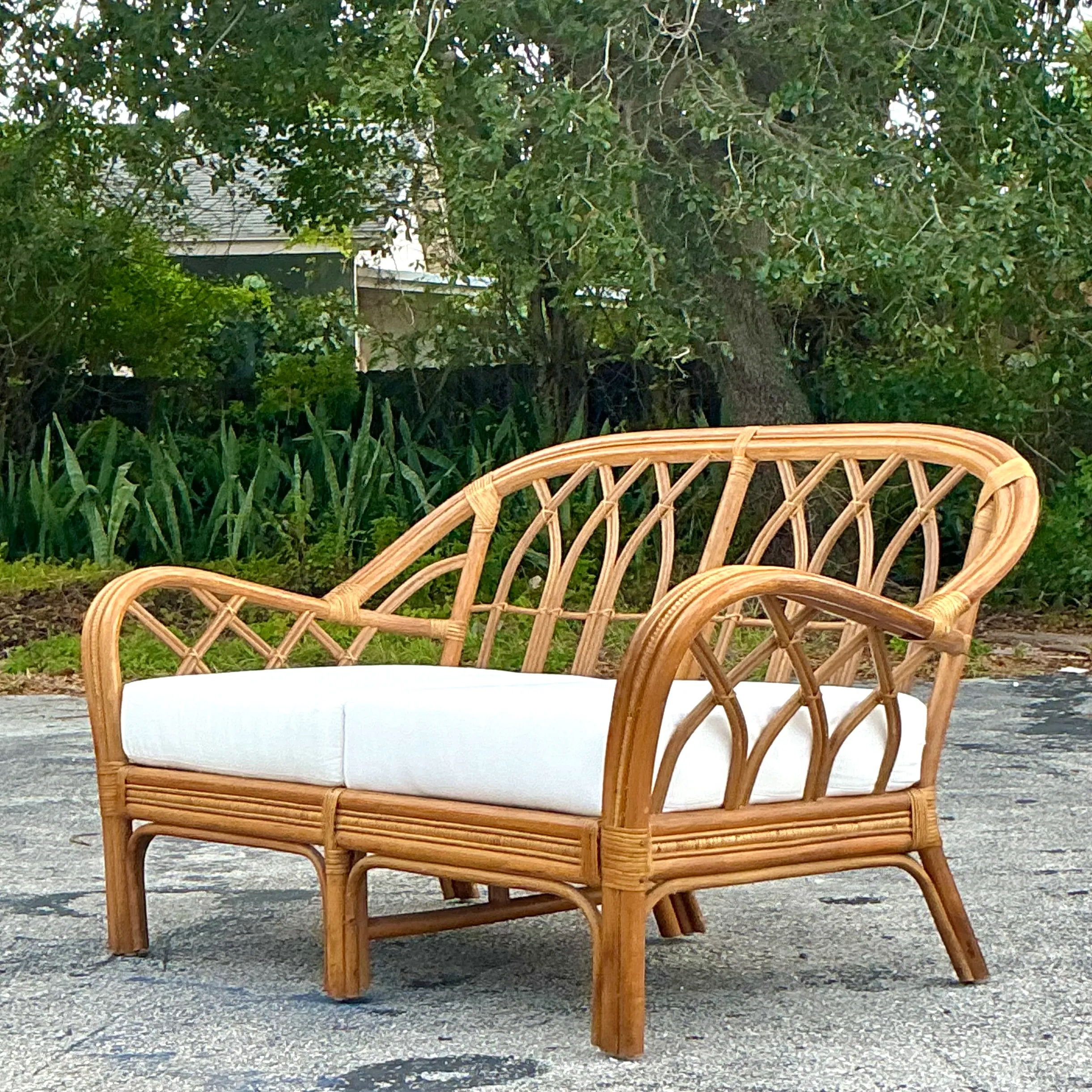 Vintage Coastal Bent Rattan Loveseat — additional photo 3